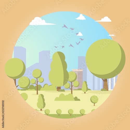 Vector drawing image the picturesque garden trees