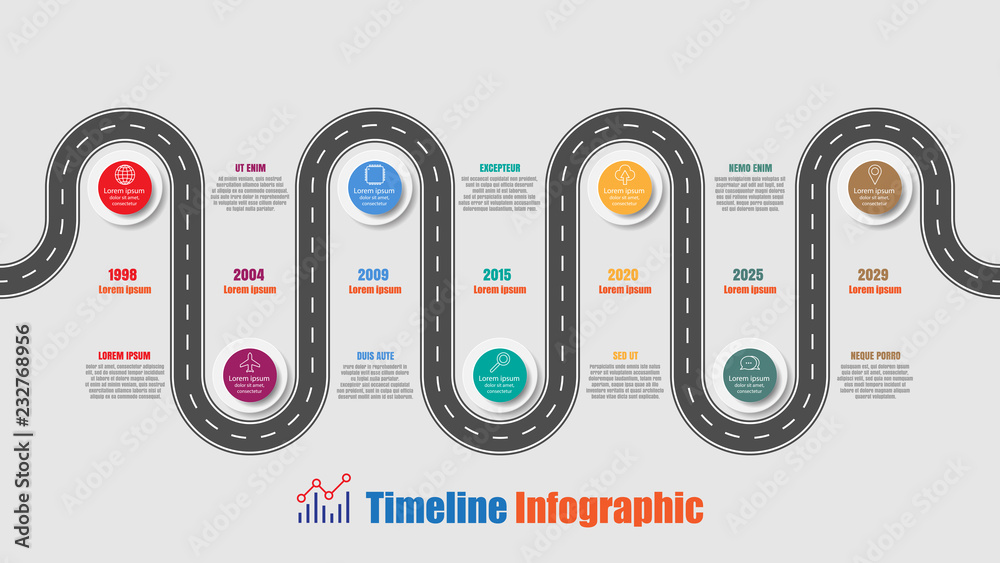 Road map business timeline infographic with 7 step pointer designed for ...