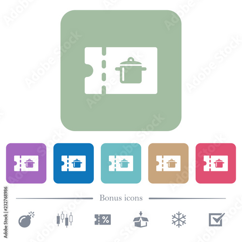 kitchen equipment discount coupon flat icons on color rounded square backgrounds photo