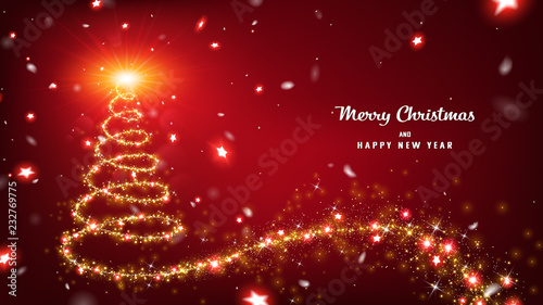 Abstract stardust of Christmas tree,the line of stardust start rolling at bottom to top then explode star and particle are spread out of vertex point