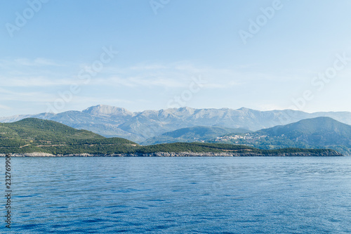 Budva Riviera in Montenegro  view from the sea on a summer day