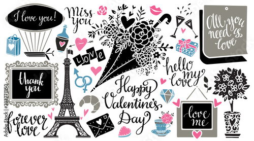 Valentines day design elements, icons