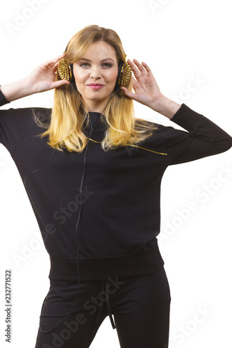 Teenage woman wearing headphones