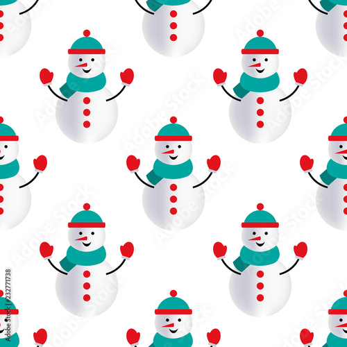 Vector illustration. Snowman isolated on white background. Seamless pattern.