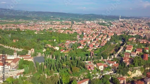 Verony Italy Skyline aerial footage in 4K. View of riva and Bridge in Verona City. Left side Old town in Verona. photo