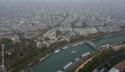 Panorama of Paris - The view from Eiffel-tower on a rainy day