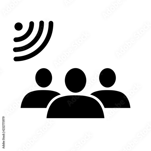 Mass signal and group of people icon. Broadcasting, mass communication, alarm or wi-fi signal. Vector Illustration