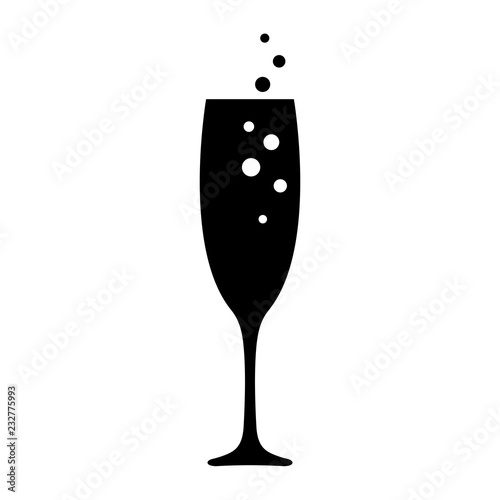 Champagne glass icon. Champagne or sparkling wine with bubbles in tall elegant glass. Vector Illustration