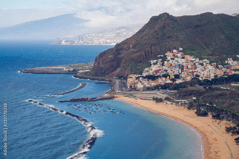 San Andres, Tenerife. Amazing coastline with beaches and tourist attractions. Anaga Mountains in the background.