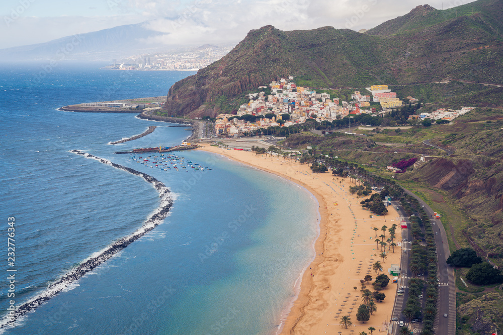 San Andres, Tenerife. Amazing coastline with beaches and tourist attractions. Anaga Mountains in the background.