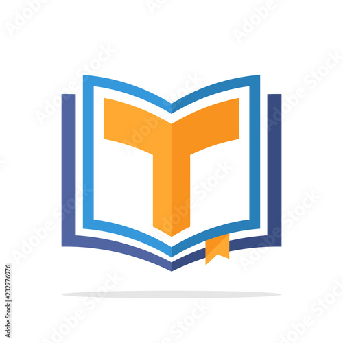 initials logo icon with the concept of an open book with detail initials letter T
