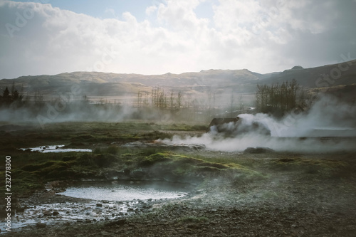 Geothermal geyser area in Haukadalur, Iceland