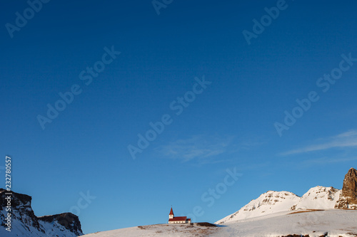 Reyniskirkja Church, Vik Iceland winter with snow photo