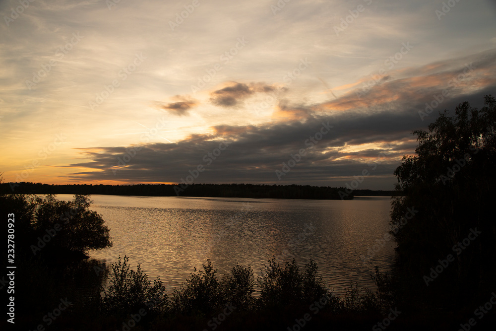 Sunset over Lake Reinders in Maasduinen National Park. Limburg, Netherlands