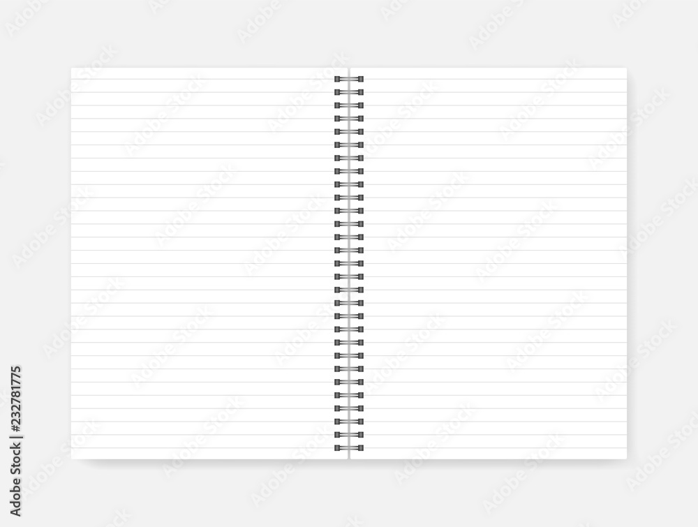 Unfolded wire bound white lined A4 notepad, vector mock-up Unfolded wire bound white lined A4 notepad, vector mock-up