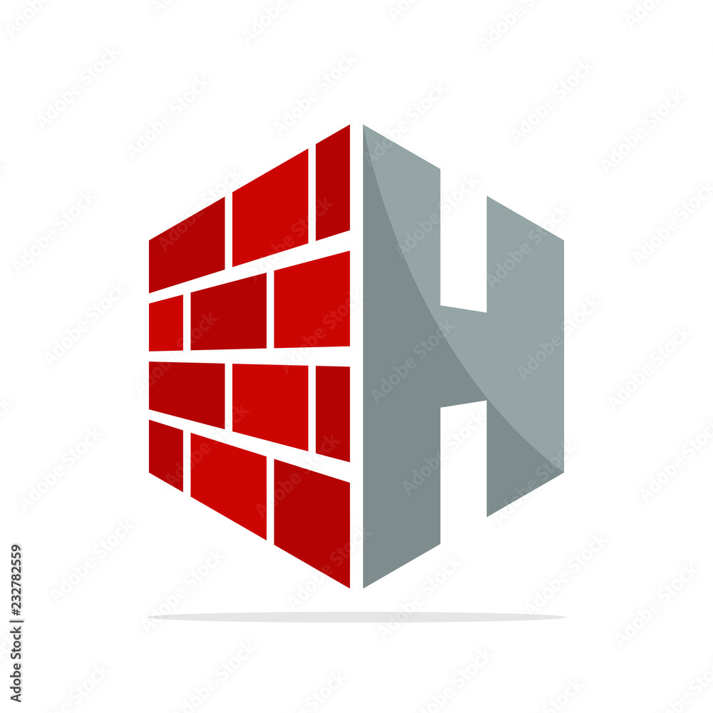 the initial logo icon for the construction business with the concept of a combination of red brick and letter H