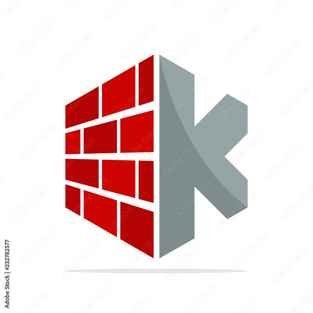 the initial logo icon for the construction business with the concept of a combination of red brick and letter K