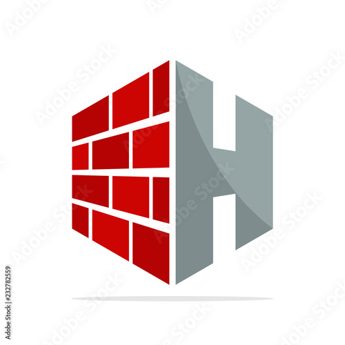 the initial logo icon for the construction business with the concept of a combination of red brick and letter H