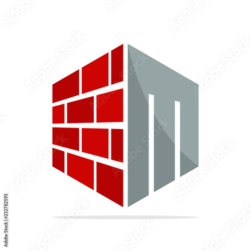 the initial logo icon for the construction business with the concept of a combination of red brick and letter M