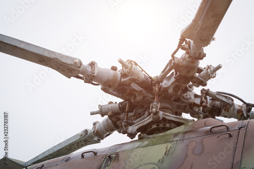 Old russian combat helicopter MI-24V, detail russian arms photo