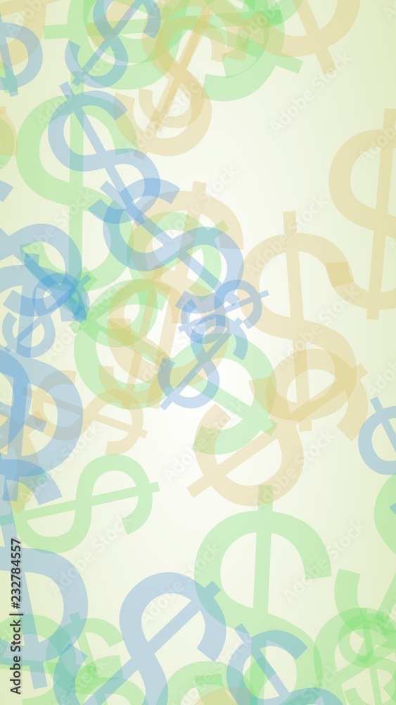 Multicolored translucent dollar signs on white background. Vertical image orientation. 3D illustration Multicolored translucent dollar signs on white background. Vertical image orientation. 3D illustration