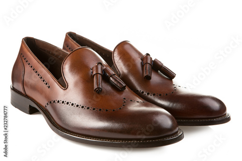 Brown men's shoes on a white background, fashion shoes, isolate