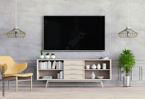 3D rendering of interior living room with Smart TV