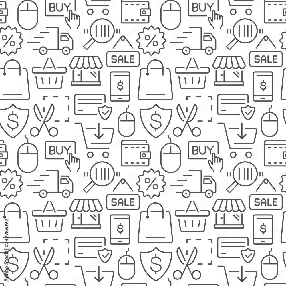 Shopping and e-commerce vector seamless pattern Shopping and e-commerce vector seamless pattern