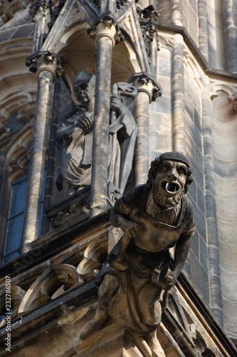 Statue on the facade of Saint Vitus Cathedral, Prague, Czech Republic