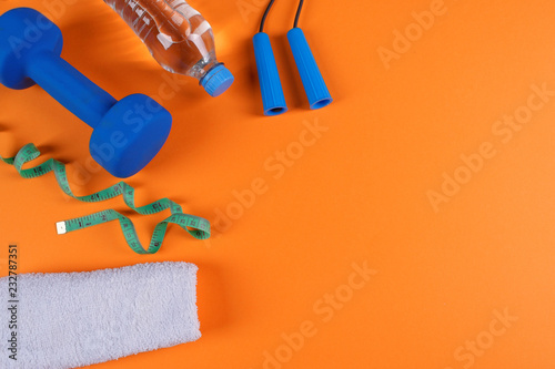 Fitness accessories, healthy and sport life concept.