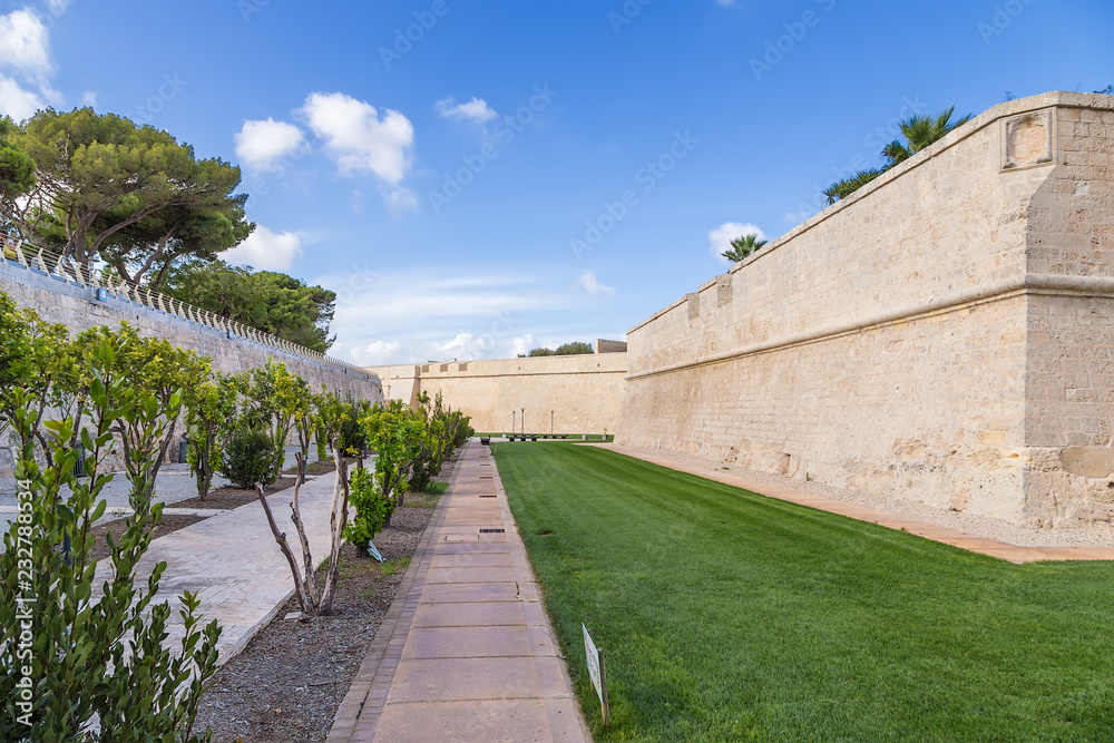 Mdina, Malta. Former moat turned into a park and walls Mdina, Malta. Former moat turned into a park and walls