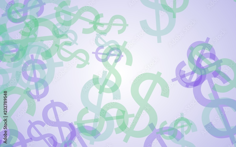 Multicolored translucent dollar signs on white background. Green tones. 3D illustration Multicolored translucent dollar signs on white background. Green tones. 3D illustration
