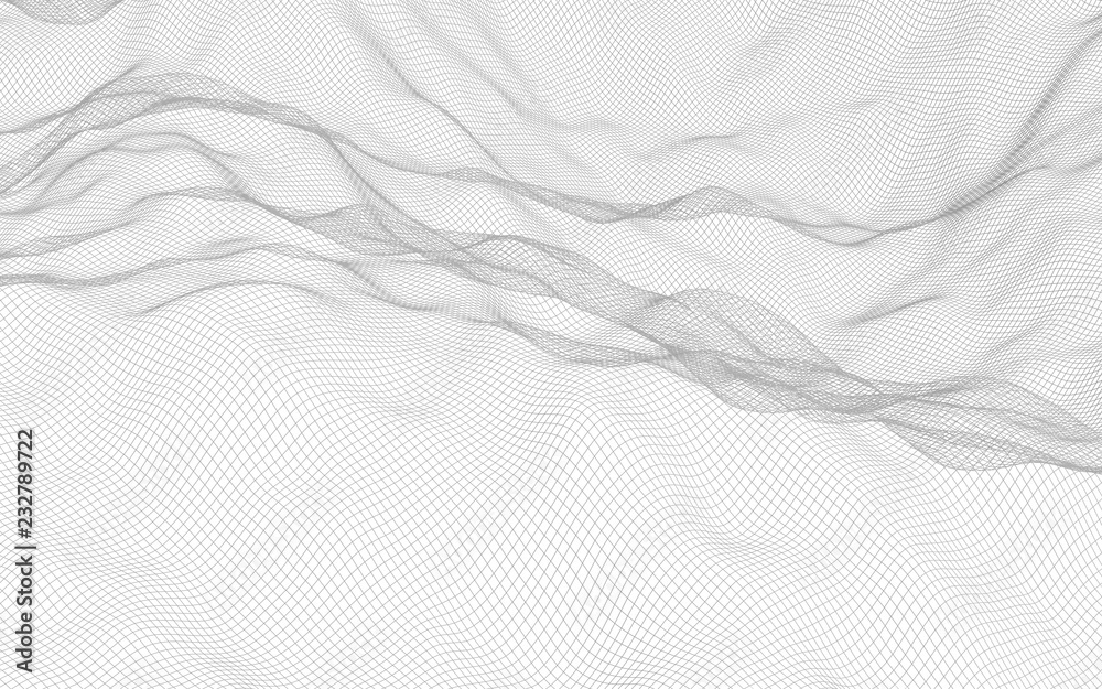 Abstract landscape on a white background. Cyberspace grid. Hi-tech network. 3d technology illustration