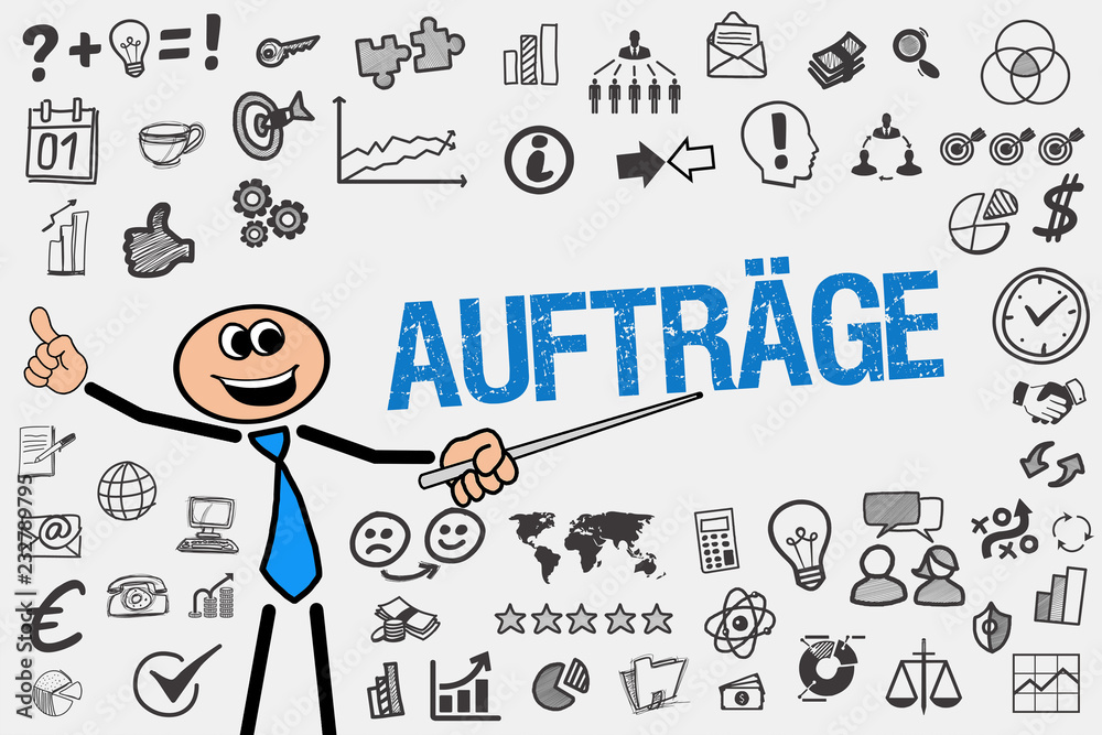 Aufträge / Mann mit Symbole Stock Photo | Adobe Stock
