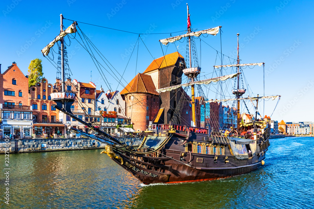 Fototapeta premium Historical ship in the Old Town of Gdansk, Poland