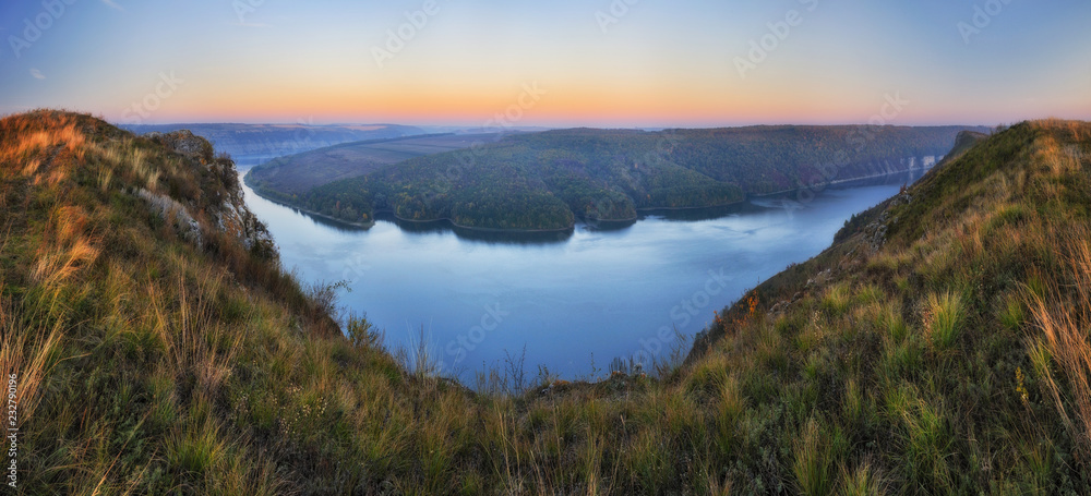 picturesque canyon of the Dniester River. autumn morning