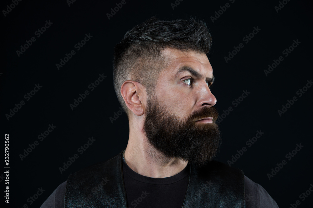 brutal look. Mature hipster with beard. Bearded man. Hair and beard care. Male barber care. Confident and handsome Brutal man. Getting beard haircut by hairdresser at barbershop. surprised man