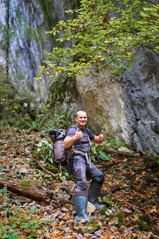 Tourist hiking in a canyon