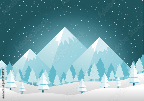 Christmas Mountains pines and hills landscape background  vector illustration 