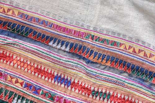 Cotton crafts work on tribal people clothing in Southeast Asia.Fabrics from hill tribes.