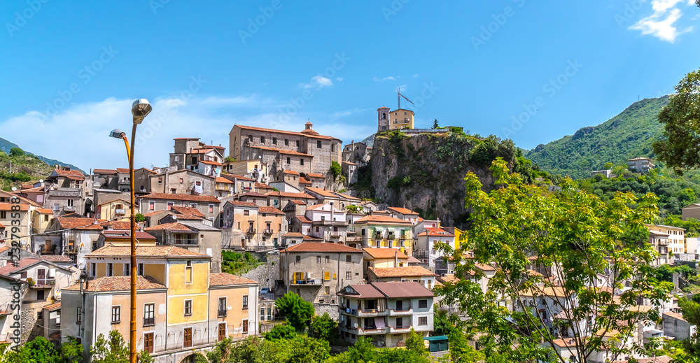PAPASIDERIO, CALABRIA, ITALY - An ancient Roman town in the province of Consenza overlooking the one catholic church built on a rock 208 meters above sea level.