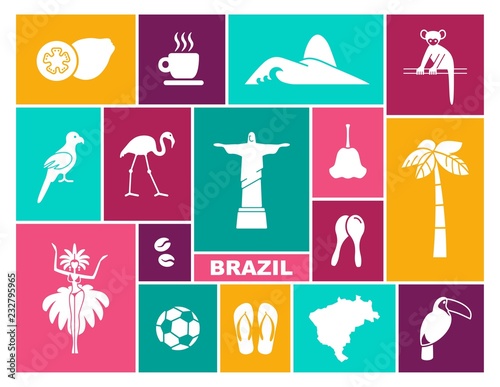 Brazilian icons. Vector illustration in flat style