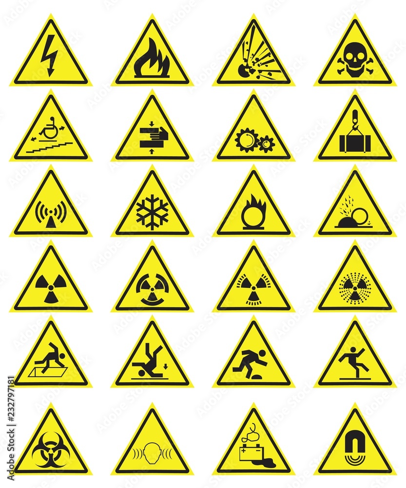 Vector Set of Triangle Yellow Warning Icons Vector Set of Triangle Yellow Warning Icons