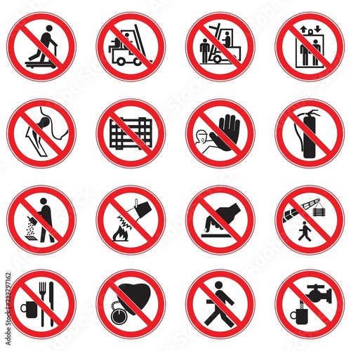 Set Of Red Circle Standard Prohibition Signs