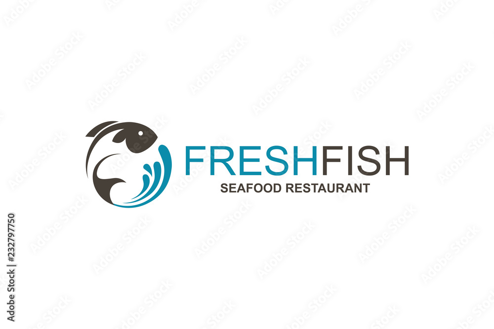 abstract fish icon for restaurant menu design isolated on white background