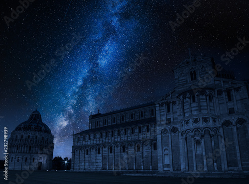 Milky way over monuments in Pisa, Italy
