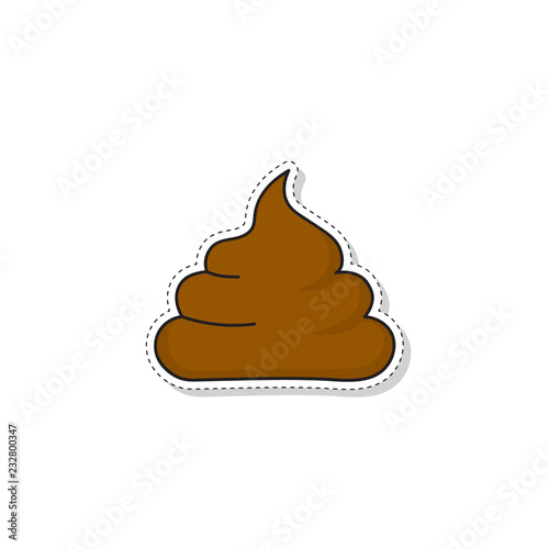 Brown shit  sticker on a white background. Poop vector icon.