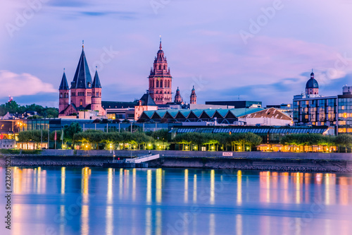 Mainz cityscape color picture in the blue hour with St. Martin´s cathedral photo