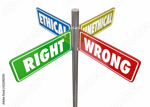 Right Wrong Ethical Unethical Road Street Signs 3d Illustration