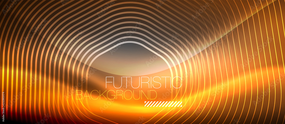 Neon glowing lines, magic energy space light concept, abstract background wallpaper design